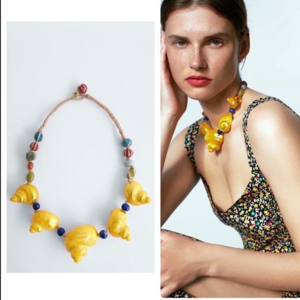 NWT Zara Woman Necklace Accessories Yellow Enameled Shell Fashion